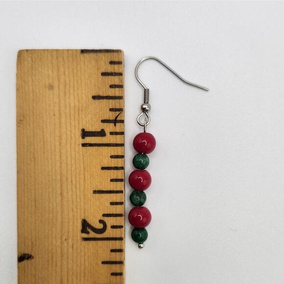Handmade Earrings with Crystal, Red Coral, and Moonstone – 2" Dangle - Picture 3 of 10